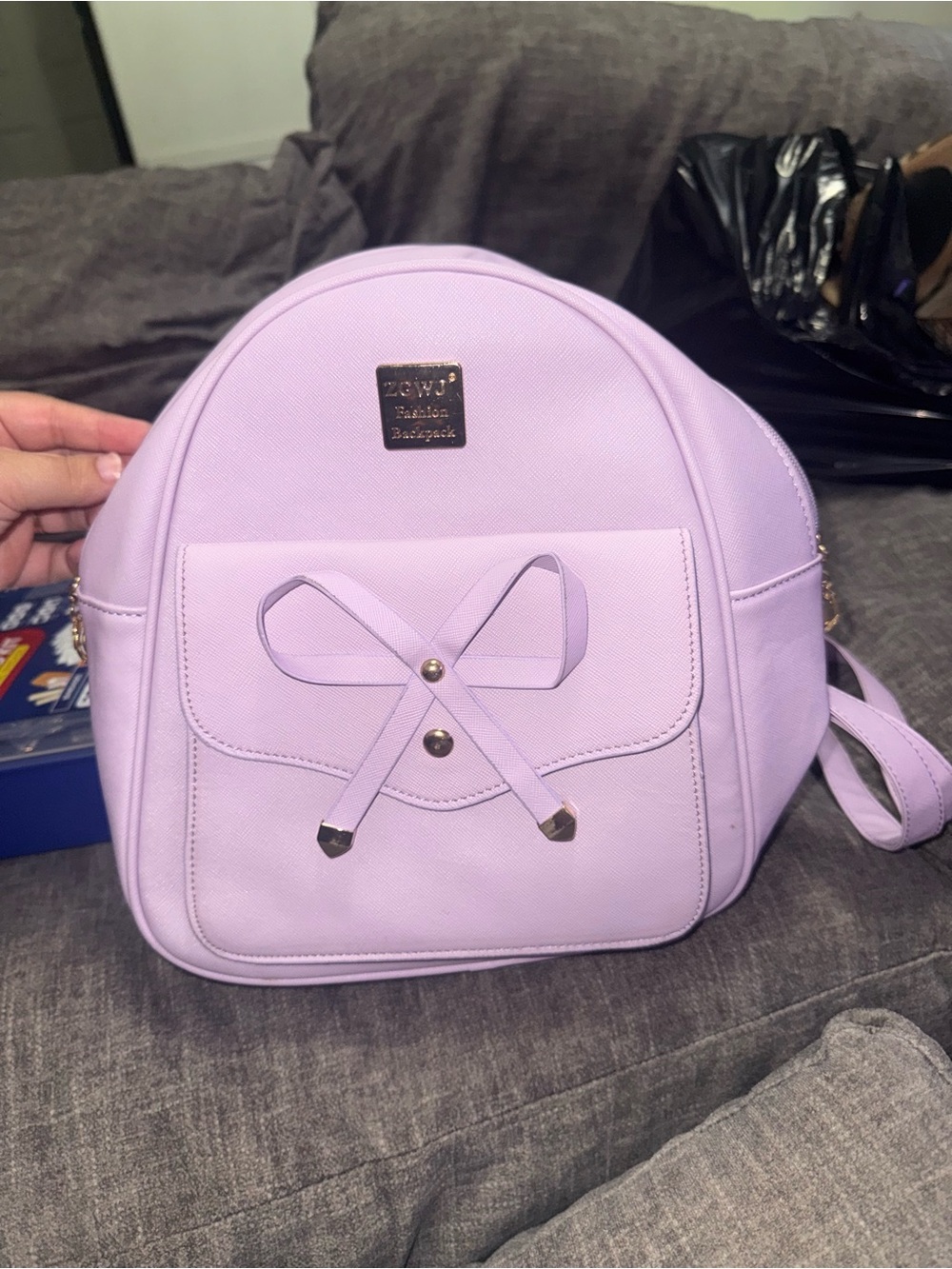 Lilac Purple Mini Backpack with Bow – Gold Hardware